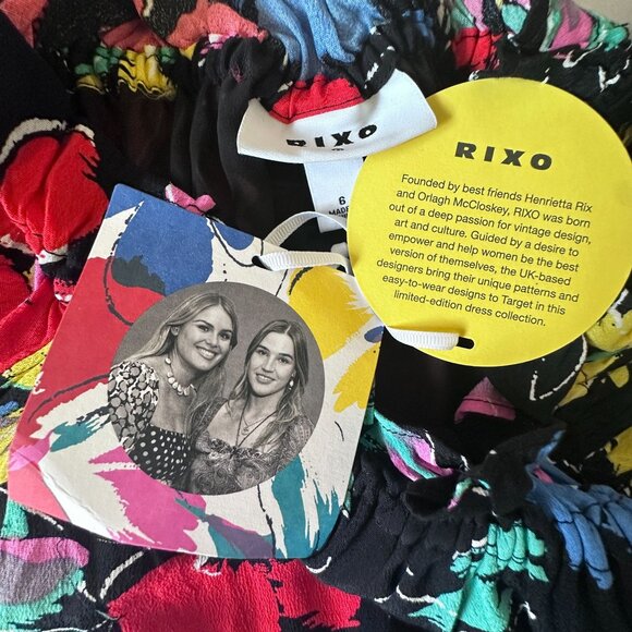 Rixo Black Colorful Floral Off-Shoulder Maxi Dress Ruffle Puff Sleeve Size 6 NWT - Picture 9 of 14